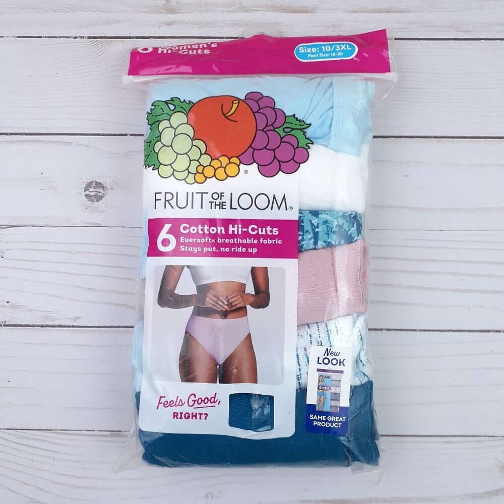 Fruit of the Loom Womens Hi Cut Panties Size 10 3XL Cotton 6 Pack 190